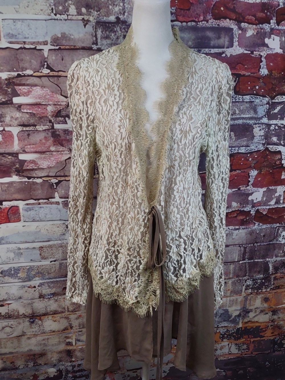 A'reve Lace/Chiffon Tie Front Jacket